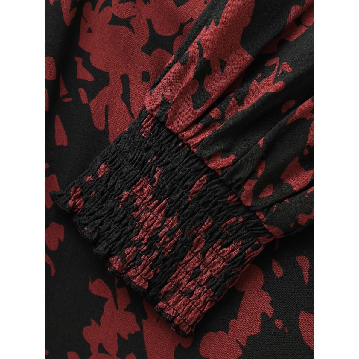 Plus Size Silhouette Floral Print Shirt Collar Belted Dress BlackFlower Women Elegant Belted Shirt collar Long Sleeve Curvy BloomChic 10/M Product Image