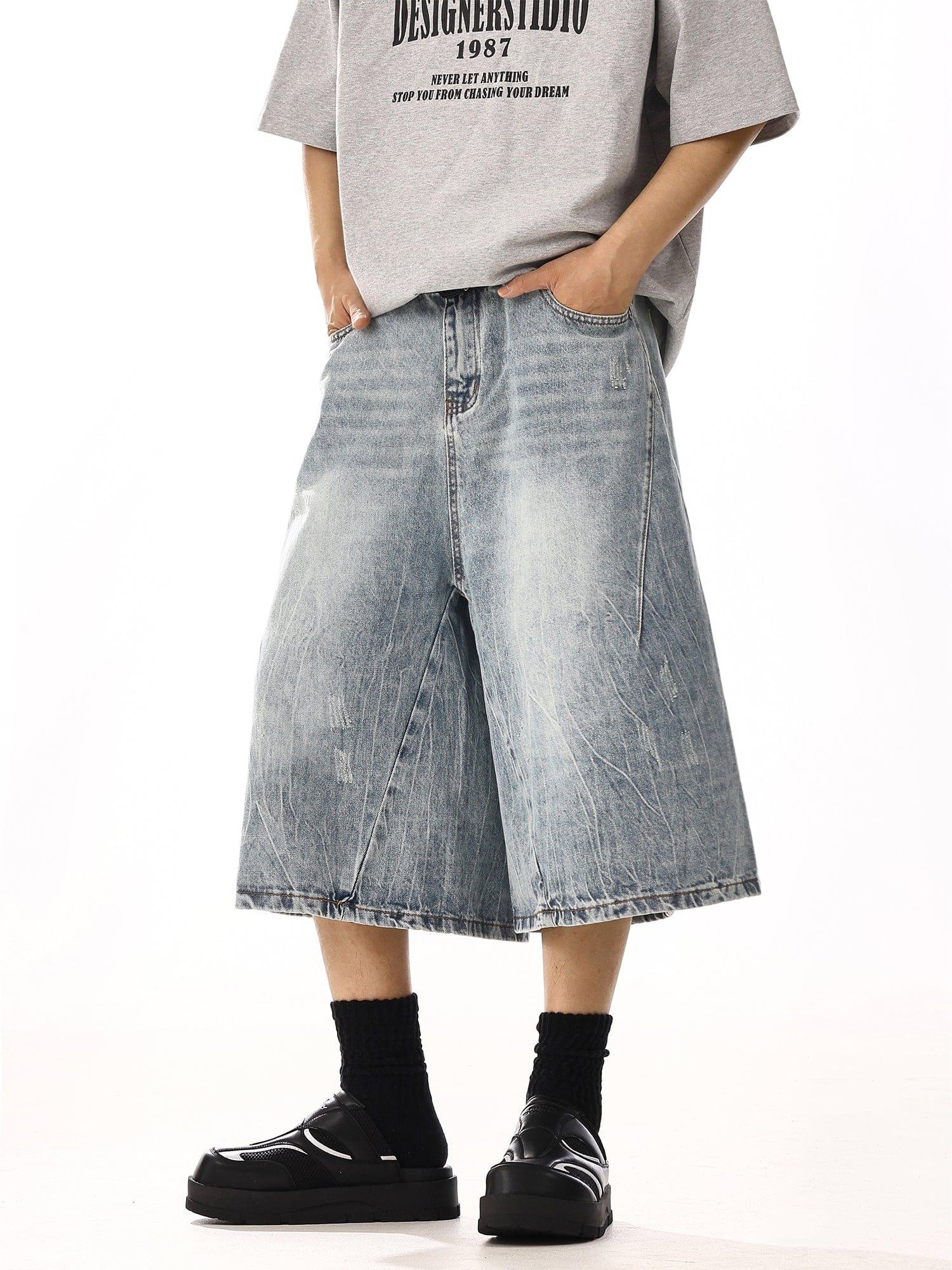 RT No. 13006 WASHED BLUE DENIM SHORTS Product Image