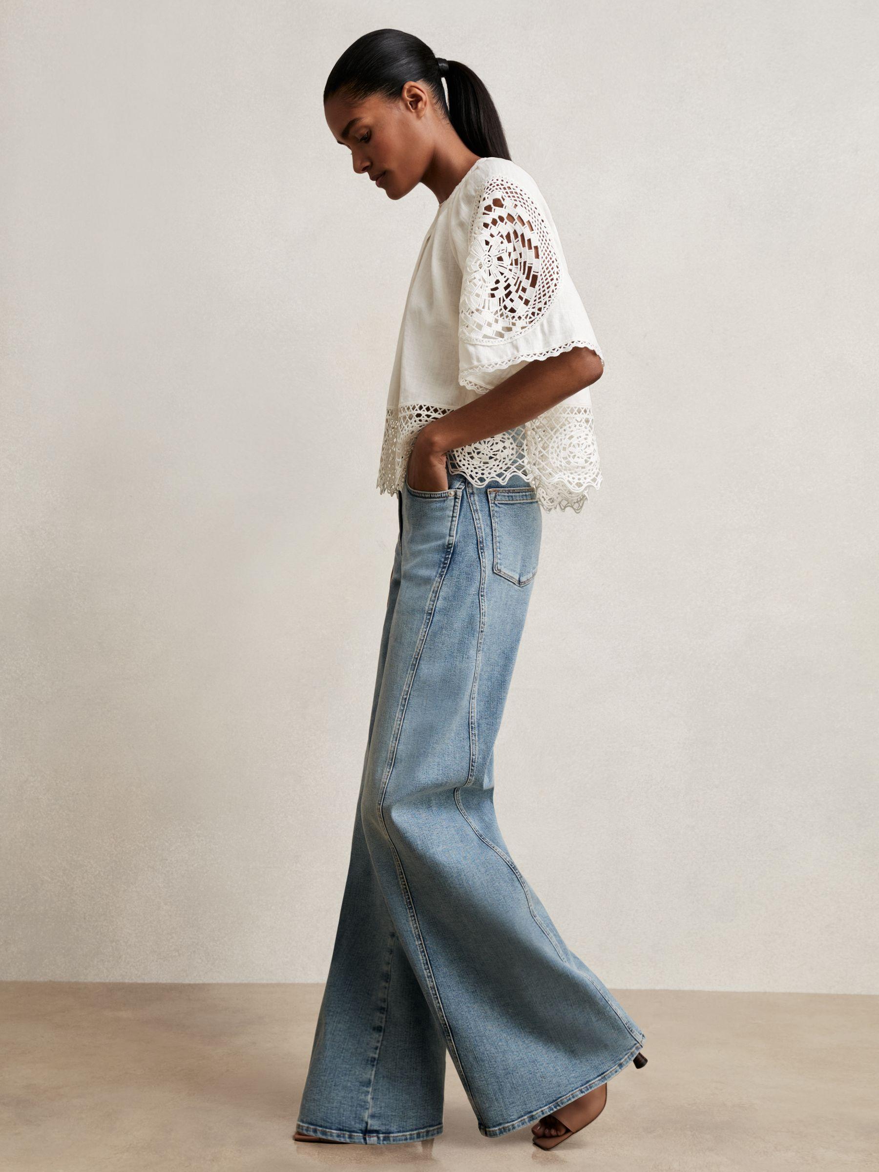 Linen Embroidered Swing Top in Ivory Product Image