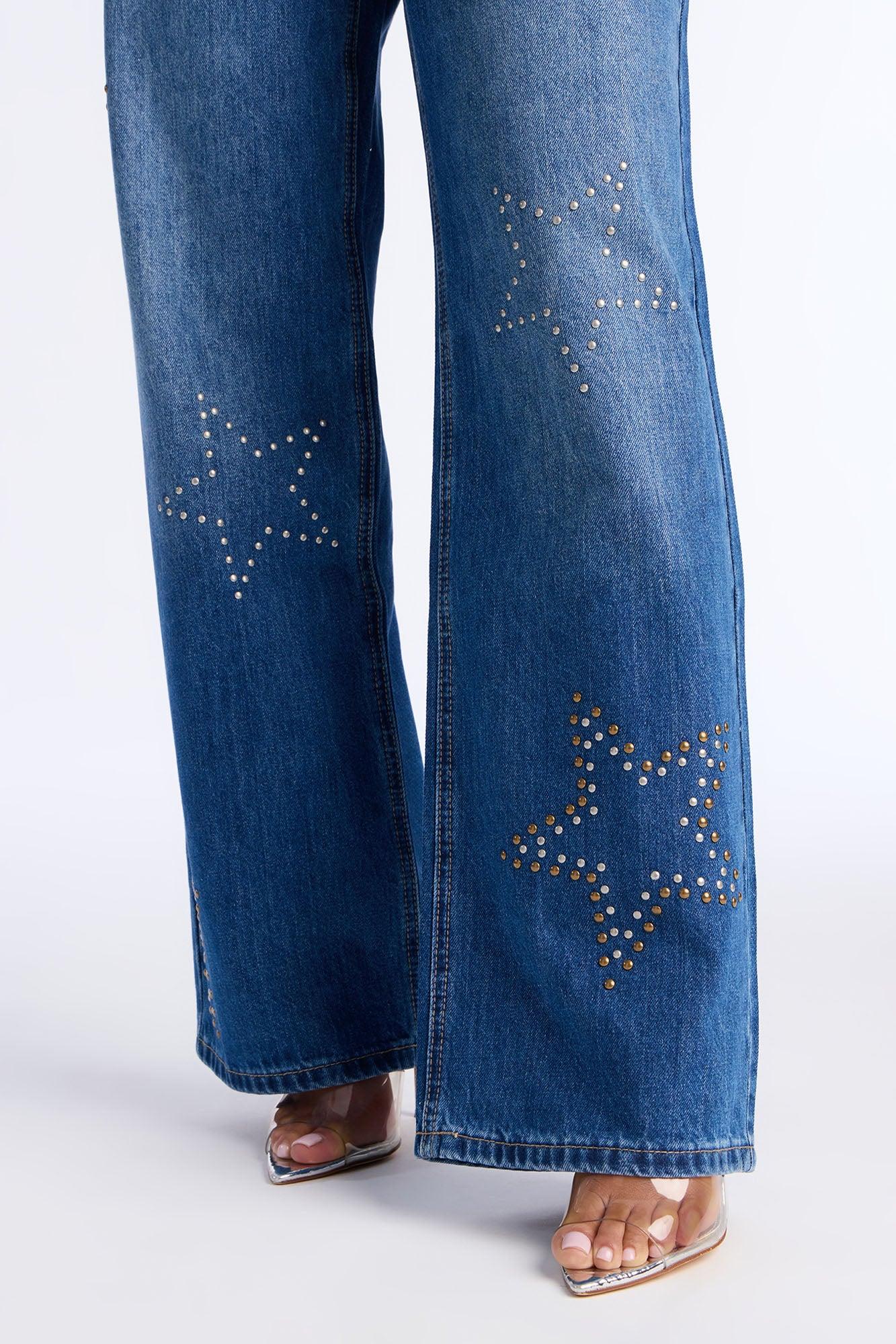 Ready For Stardom Studded Wide Leg Jean - Dark Wash Female Product Image