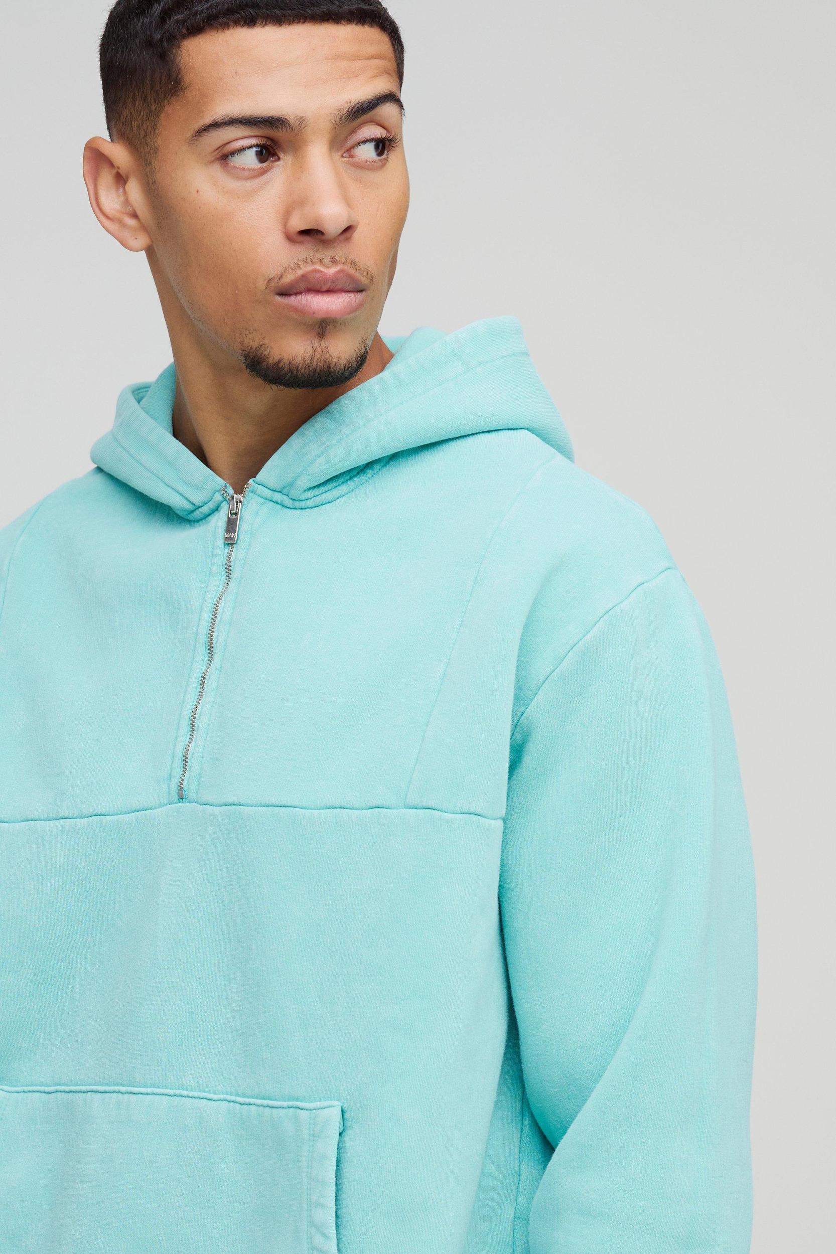 Oversized Quarter Zip Washed Hoodie | boohooMAN USA Product Image