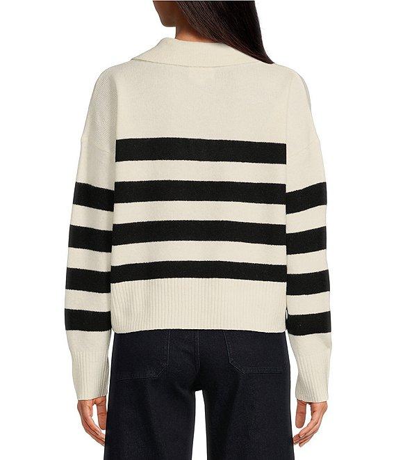 Every Wool Rugby Stripe Pointed White Collar V-Neck Long Sleeve Pullover Product Image