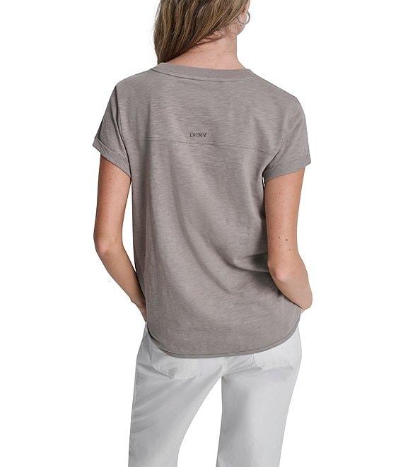 DKNY Sport by Donna Karan Cotton Slub Jersey Stripe Crew Neck Short Rolled Cuff Tee Product Image