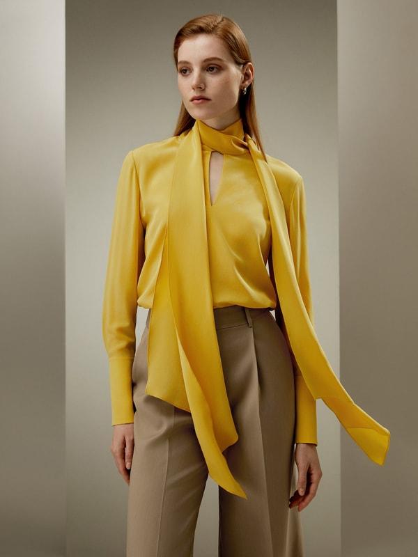 Flowing Draped Tie-Neck Blouse Product Image