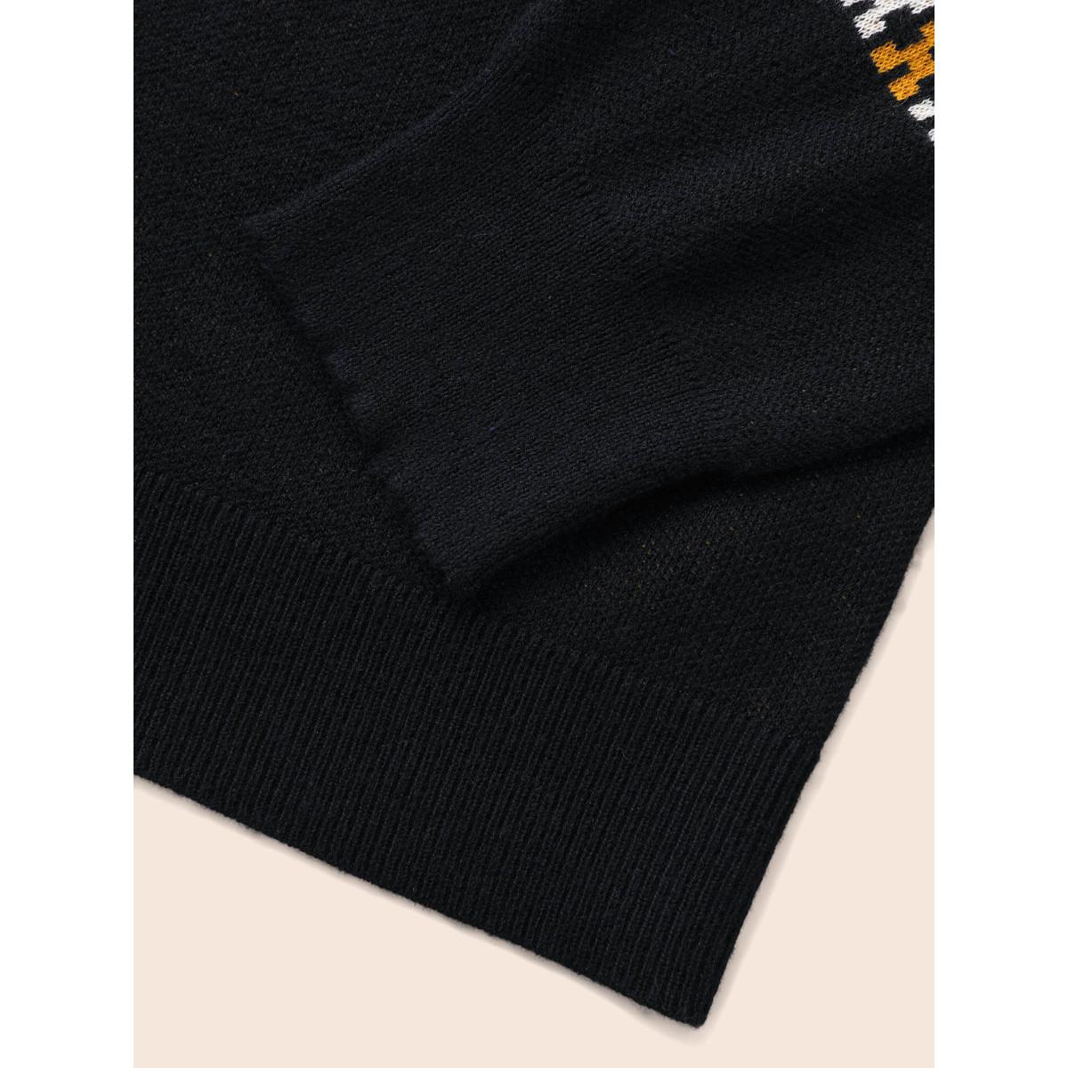 Plus Size Cat Printed Jacquard Fair Isle Pullover Black Women Casual Long Sleeve Round Neck Everyday Pullovers BloomChic 18-20/2X Product Image