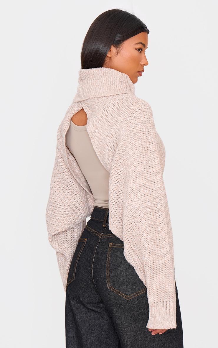 Beige Extreme Cropped Knit Sweater Product Image