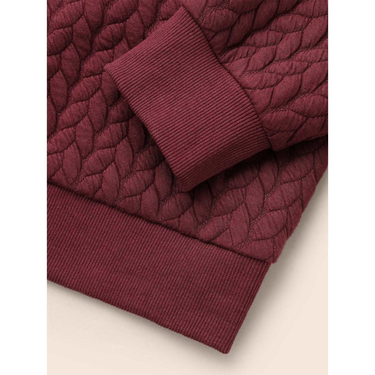 Plus Size Plain Textured Slightly Stretchy Sweatshirt Women Burgundy Casual Texture Round Neck Everyday Sweatshirts BloomChic 12/L Product Image