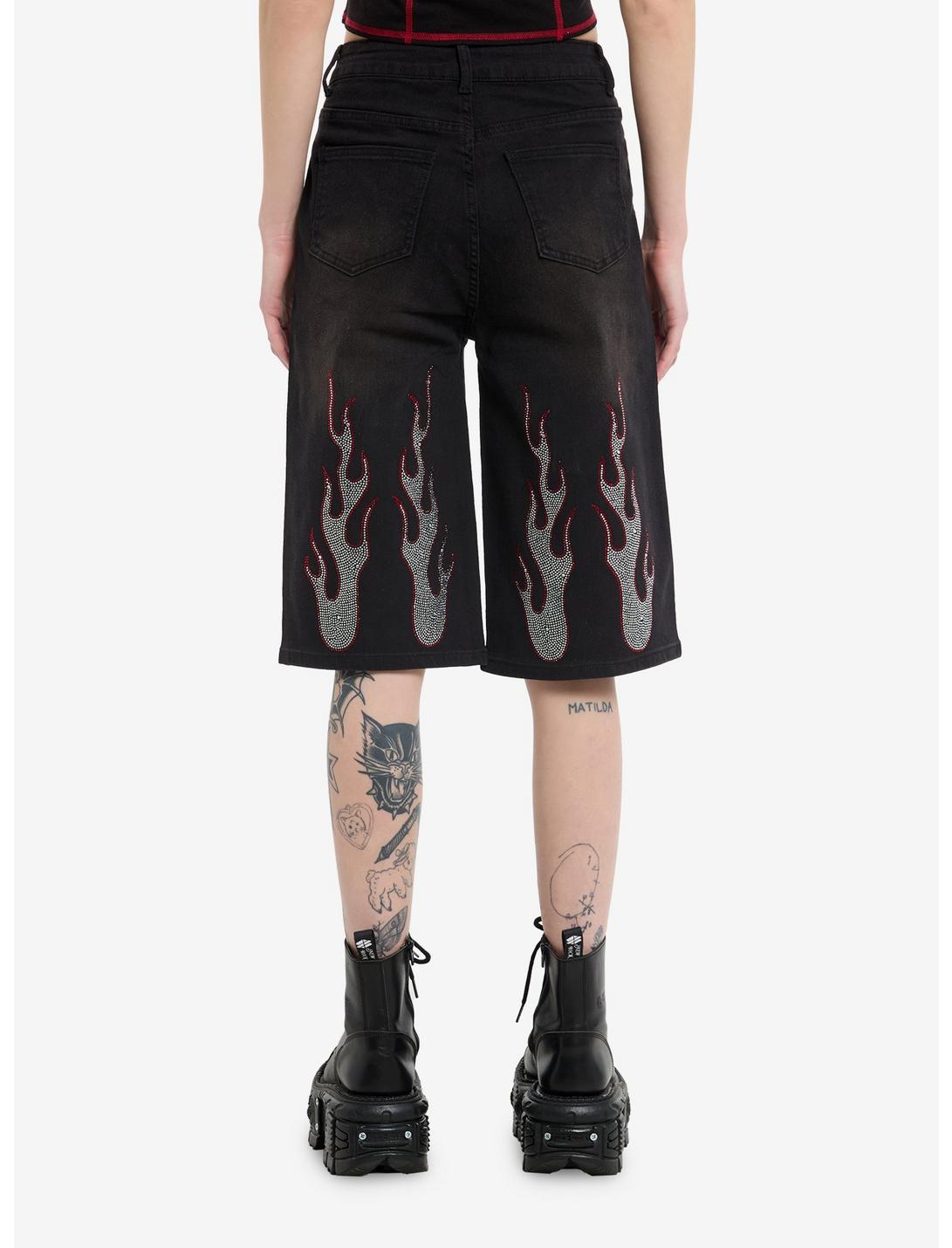 Rhinestone Flames Dad Denim Shorts Product Image