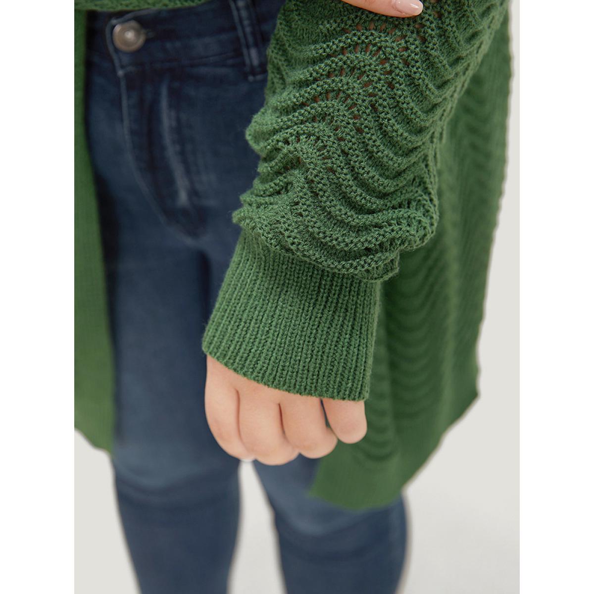 Plus Size Plain Open Front Split Side Cardigan Green Women Casual Loose Long Sleeve Everyday Cardigans BloomChic 26/4X Product Image