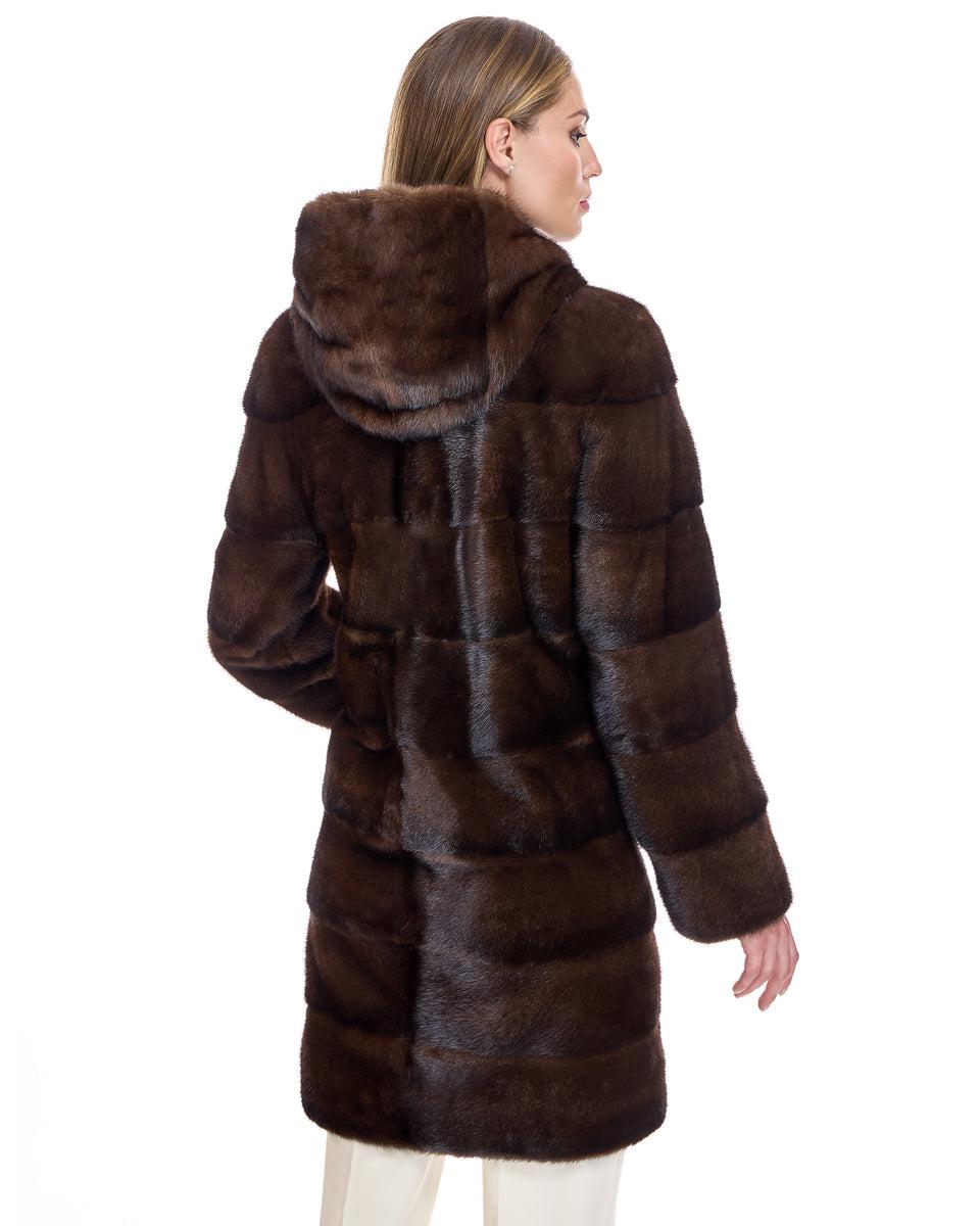 Horizontal Hooded Mink Coat Product Image