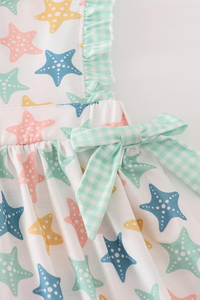 Blue seashell bow ruffle dress Product Image