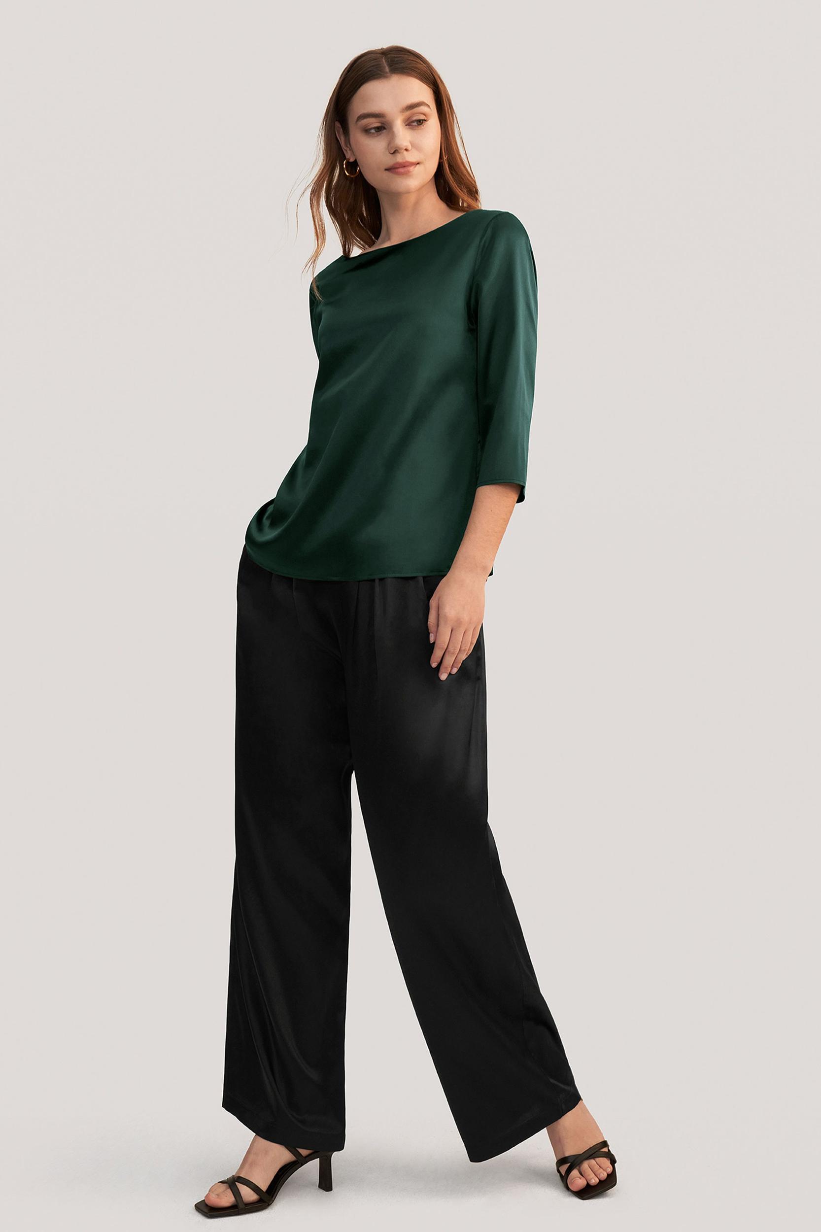 LILYSILK Casual Green Blouse | Silk Plain Business | 100 Mulberry Silk Shirt Women Soft Skin-Friendly Comfortable Product Image