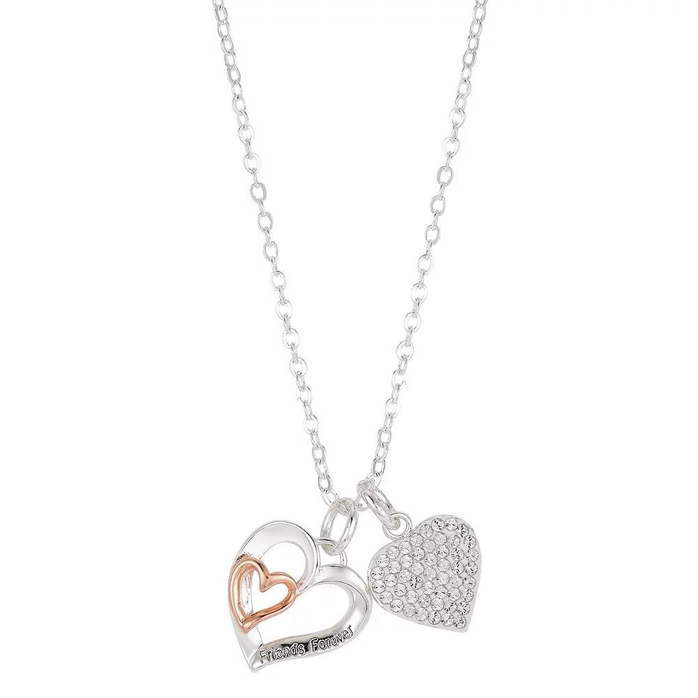 Brilliance Crystal "Friends Forever" Double Heart Charm Necklace, Women's, Size: 18", Two Tone Product Image