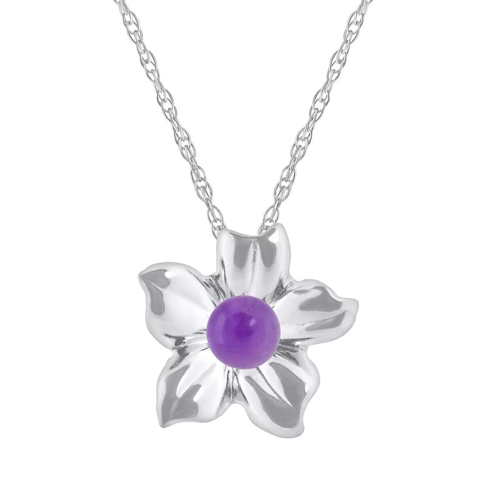 Celebration Gems 10k White Gold Sphere Gemstone Hibiscus Flower Pendant Necklace, Women's, Size: 18", Purple Product Image