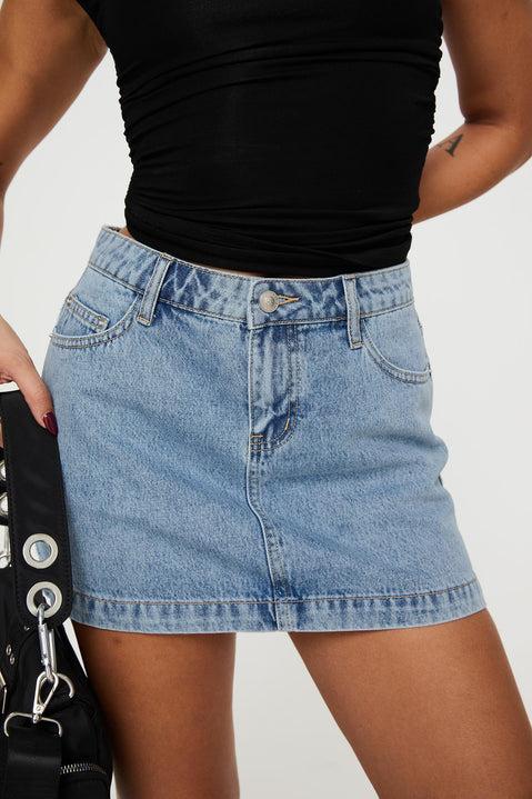 Nickei Denim Mini Skirt Light Wash Tall Product Image