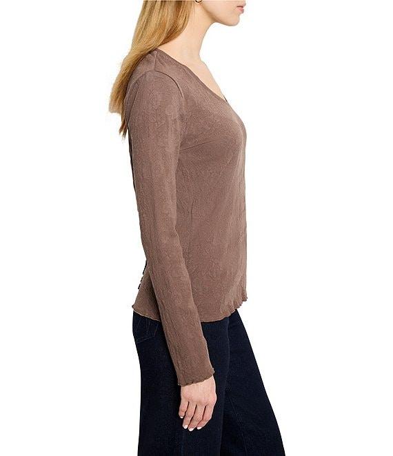 NIC + ZOE Lace Print Knit V-Neck Long Sleeve T-Shirt Product Image