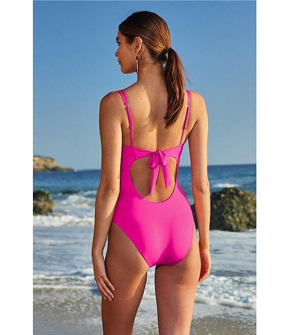 Becca By Rebecca Virtue Color Code V-Wire Neck Shirred Front One Piece Swimsuit Product Image