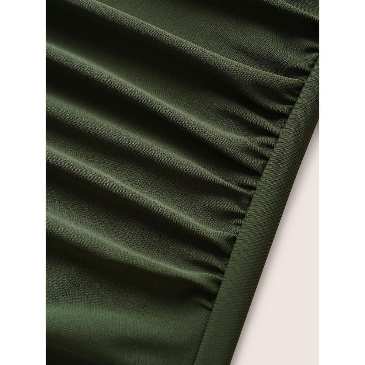 Plus Size Solid Overlap Collar Ruffle Sleeve One Piece Swimsuit Women's Swimwear ArmyGreen Beach Ruffles Curve Bathing Suits High stretch One Pieces BloomChic 14-16/1X Product Image