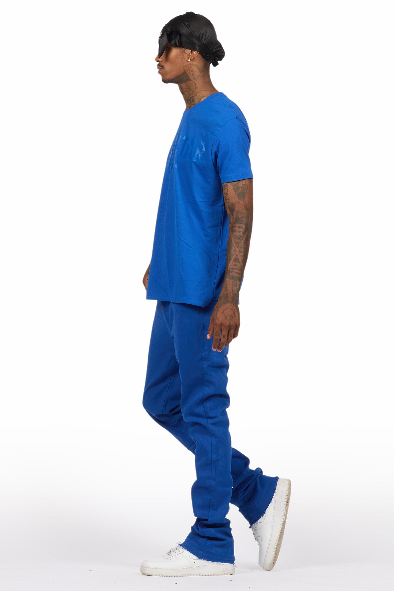Sana Royal Blue T-Shirt/Dag Stacked Flare Jean Set Male Product Image