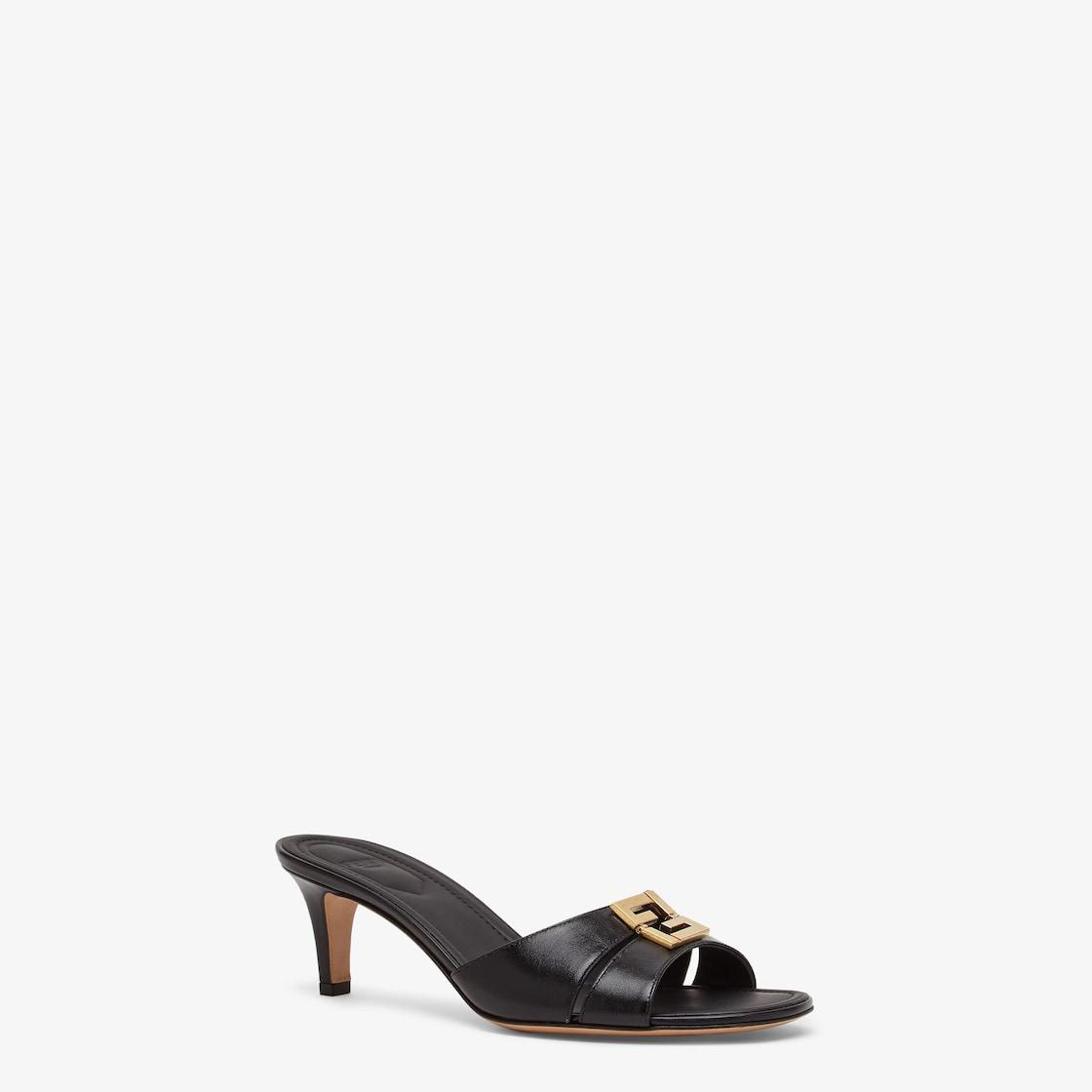 Fendi FFoldBlack leather medium-heeled sandals Product Image