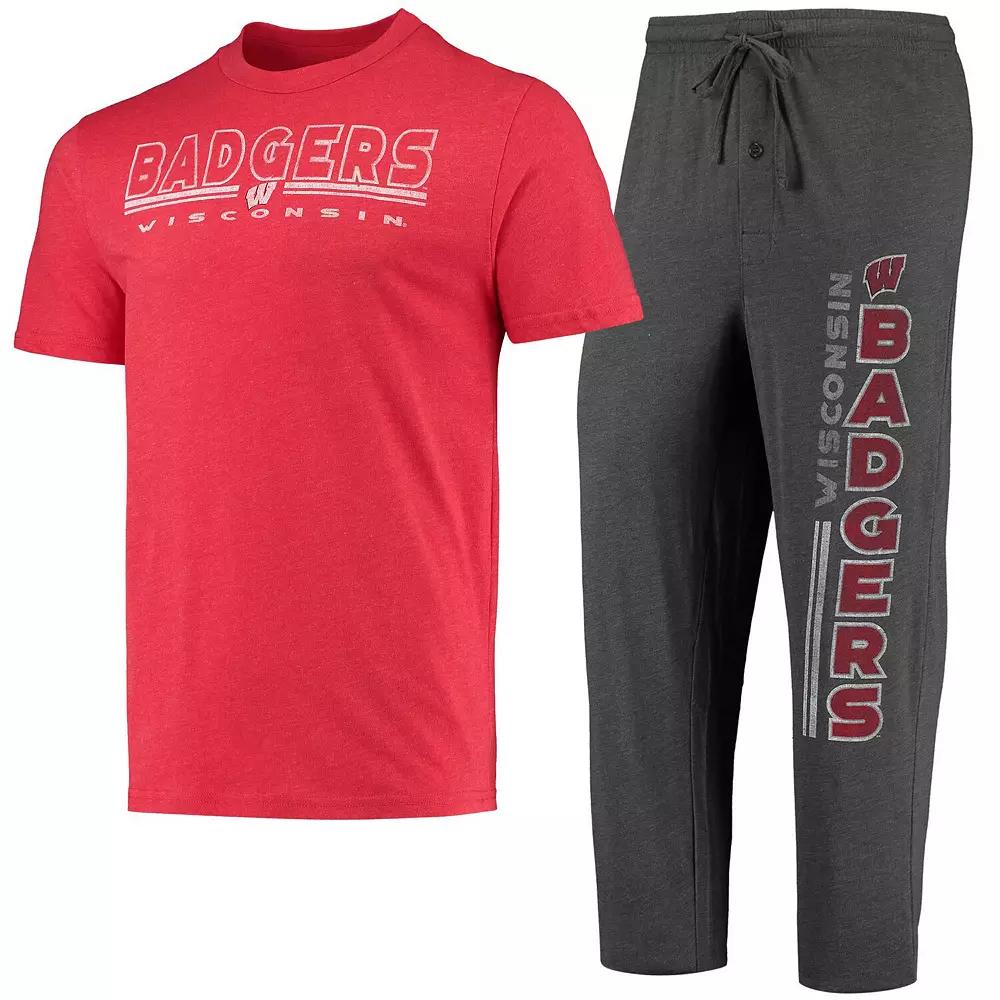 Men's Concepts Sport Heathered Charcoal/Red Wisconsin Badgers Meter T-Shirt & Pants Sleep Set, Size: Small Product Image