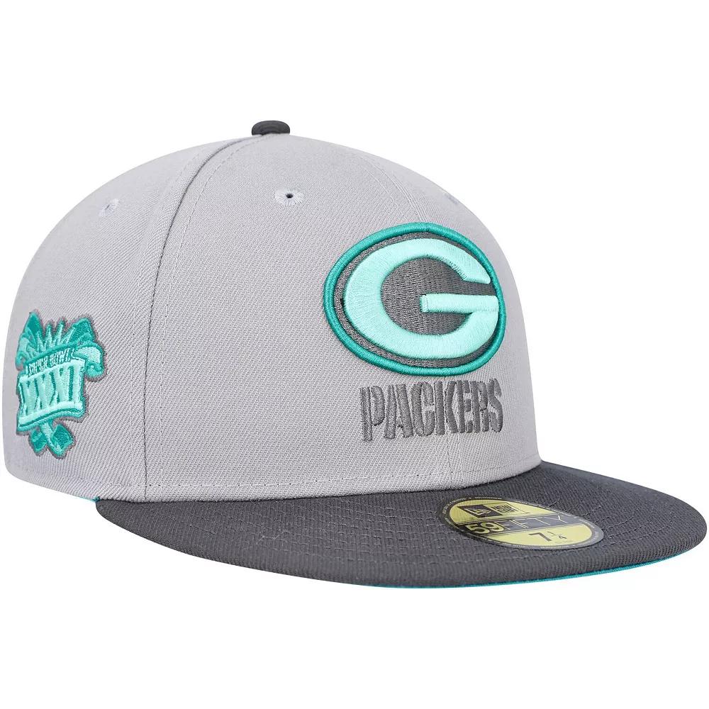Men's New Era Gray/Graphite Green Bay Packers Aqua Pop 59FIFTY Fitted Hat, Size: 7 1/4, Grey Product Image