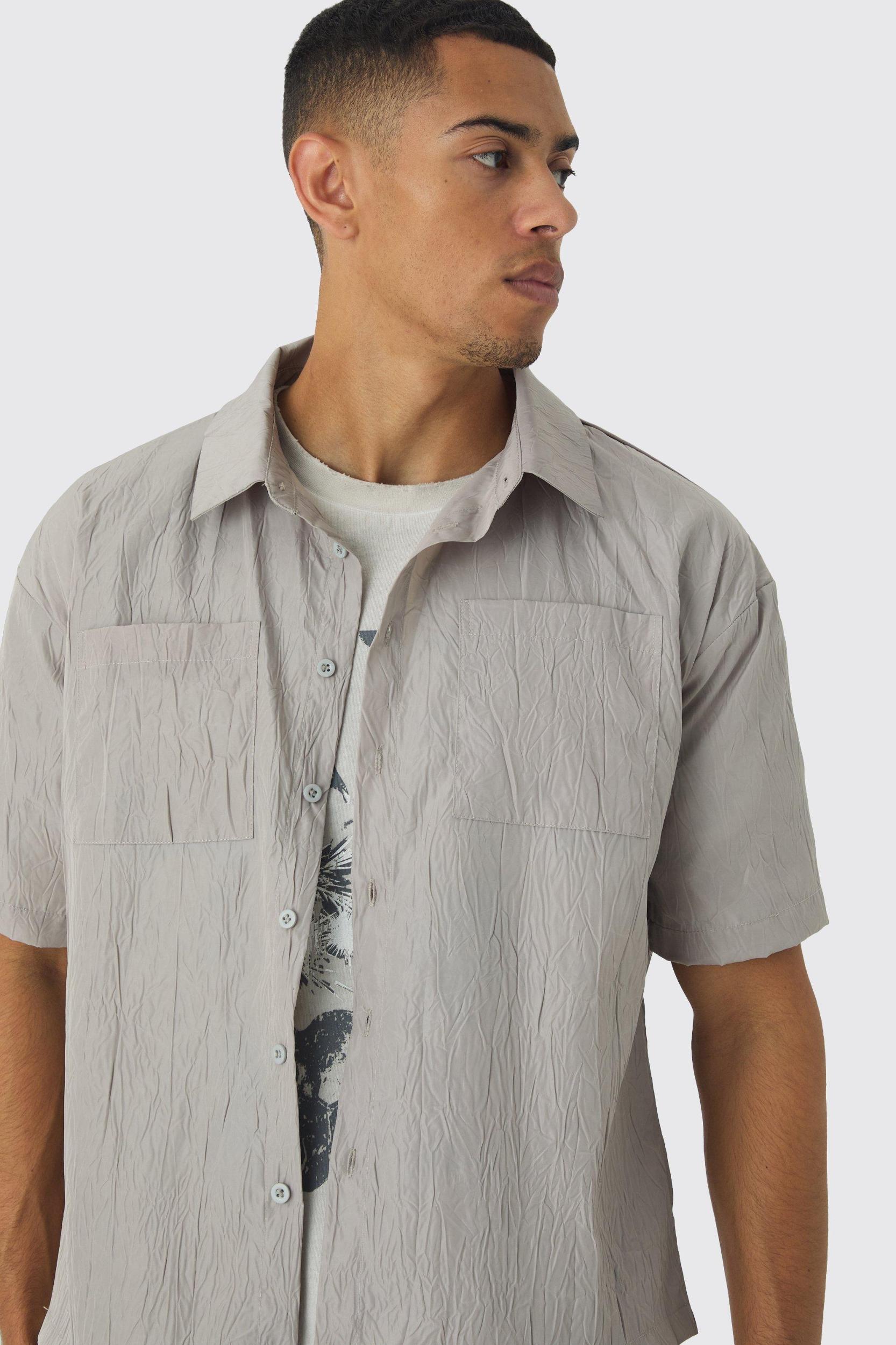 Oversized Boxy Crinkle Shirt | boohooMAN USA Product Image