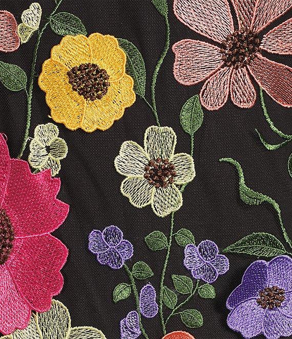 Eliza J 3D Embroidered Floral Mesh Boat Neck Short Sleeve Sheath Mini Dress Product Image