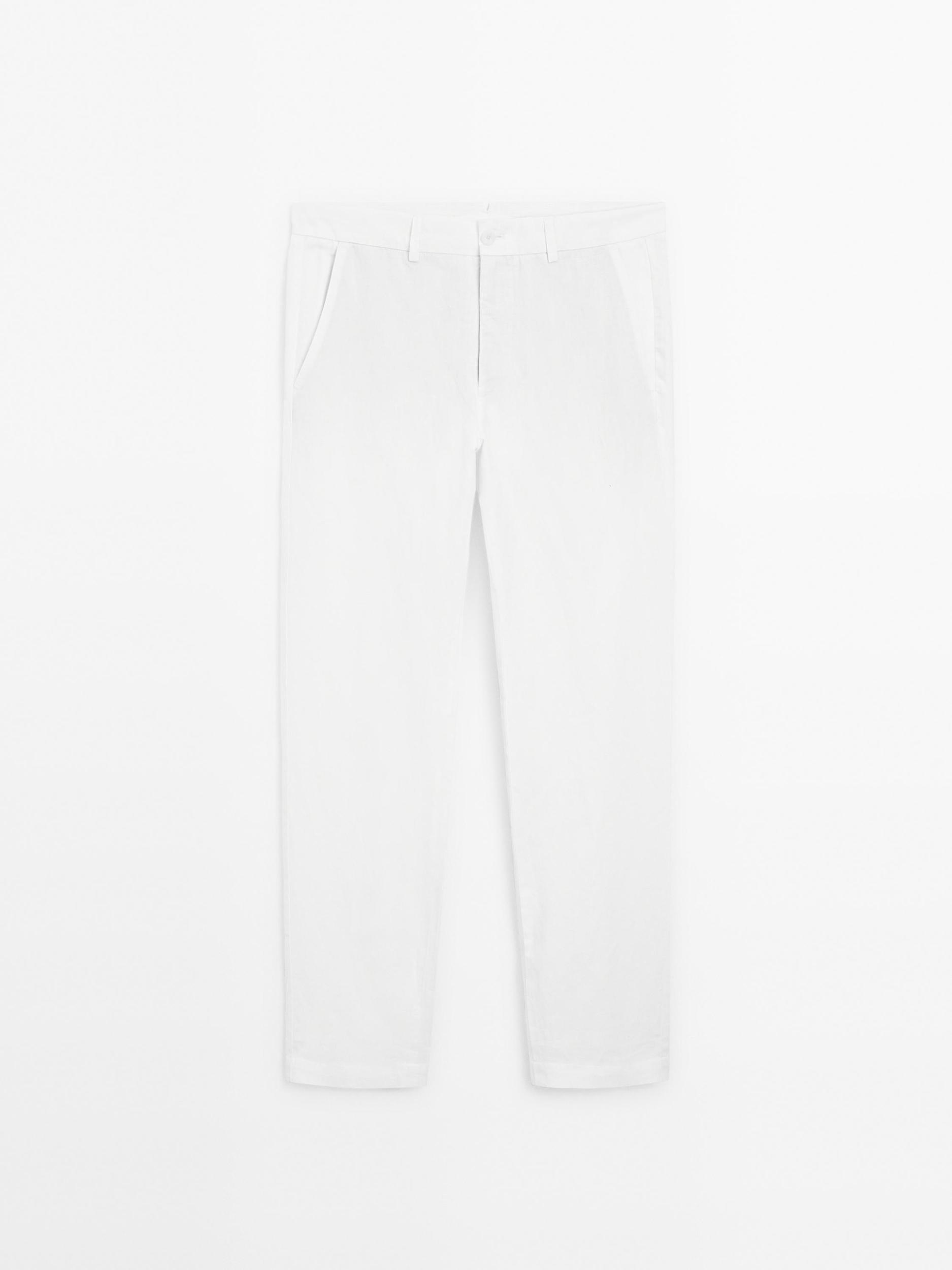 Cotton and linen blend tapered fit trousers Product Image