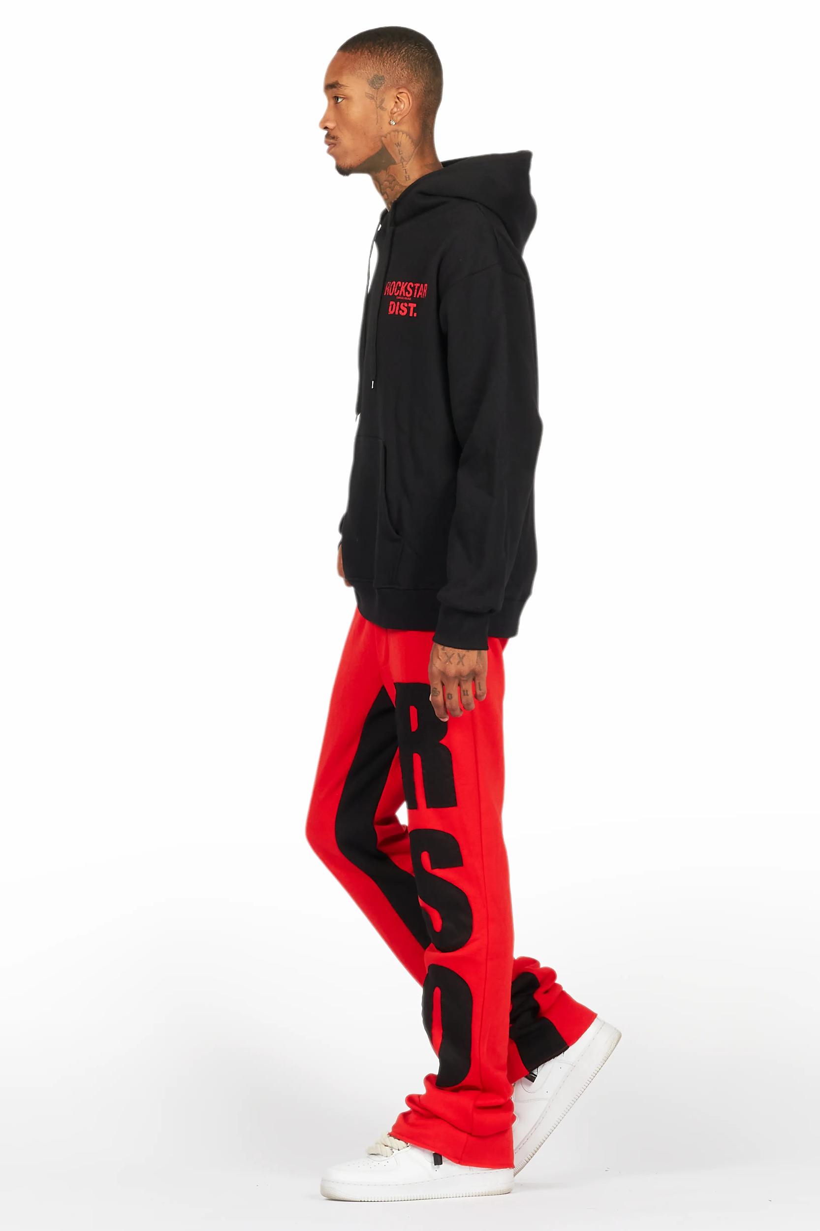 Devan Black/Red Hoodie/Baggy Stacked Flare Pant Set Male Product Image