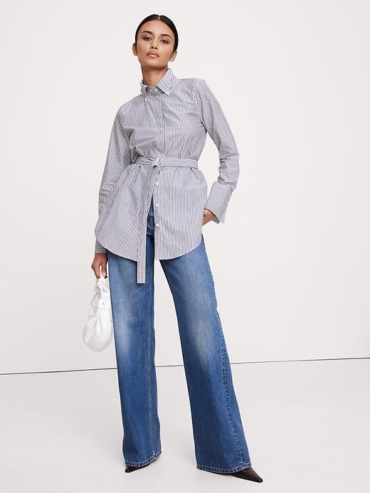 Cotton Poplin Belted Tunic Shirt Product Image