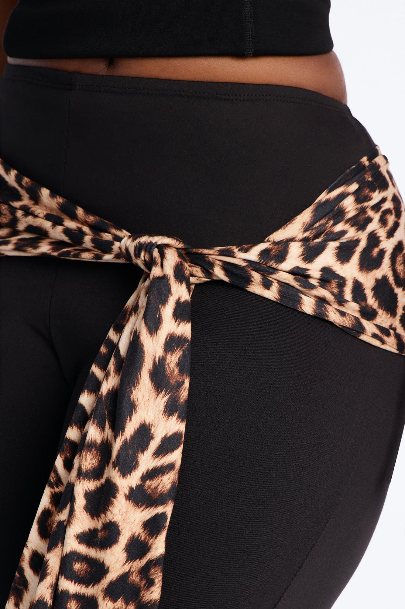 Kiah Low Rise Leopard Tie Waist Capri Legging - Black/combo Female Product Image