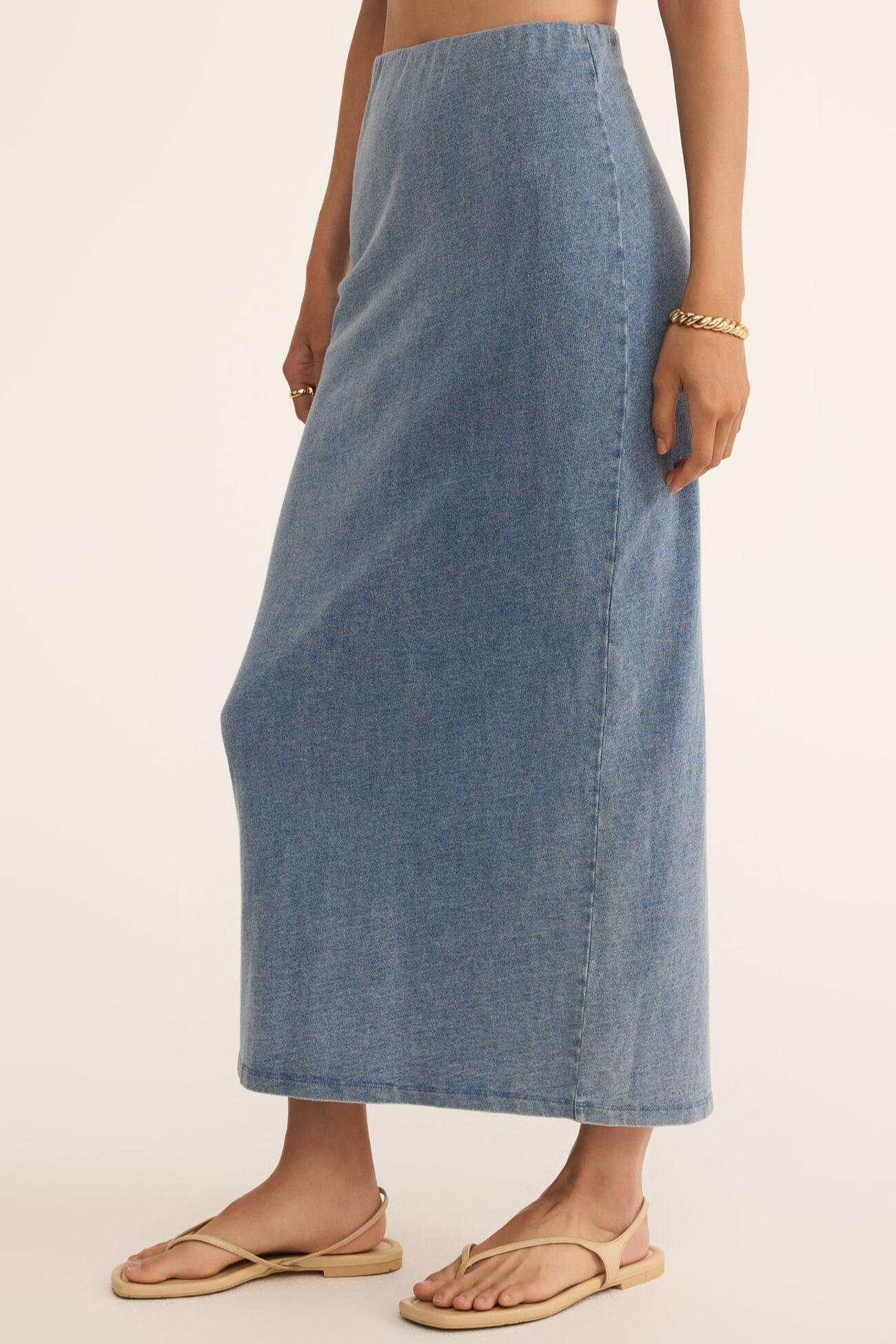 Gail Jersey Denim Midi Skirt Product Image