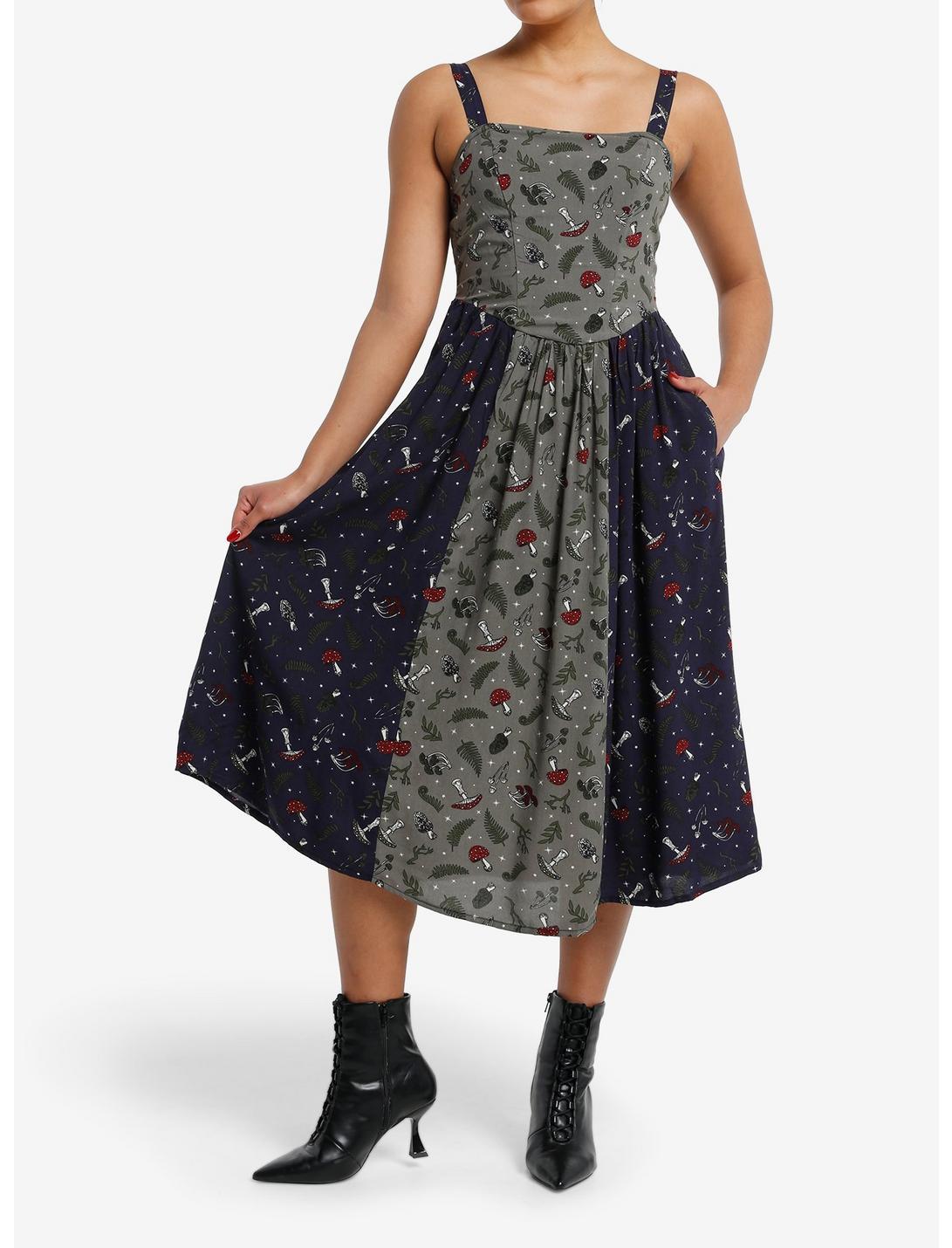 Thorn & Fable Color-Block Mushrooms & Greenery Midi Dress Product Image