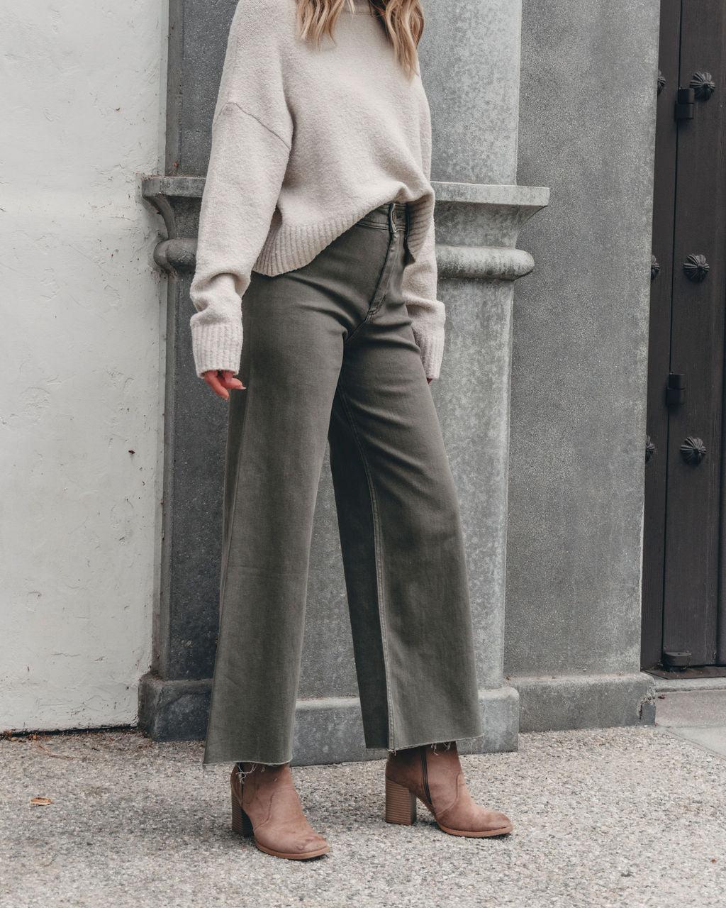 Olive Straight Wide Leg Pants Product Image