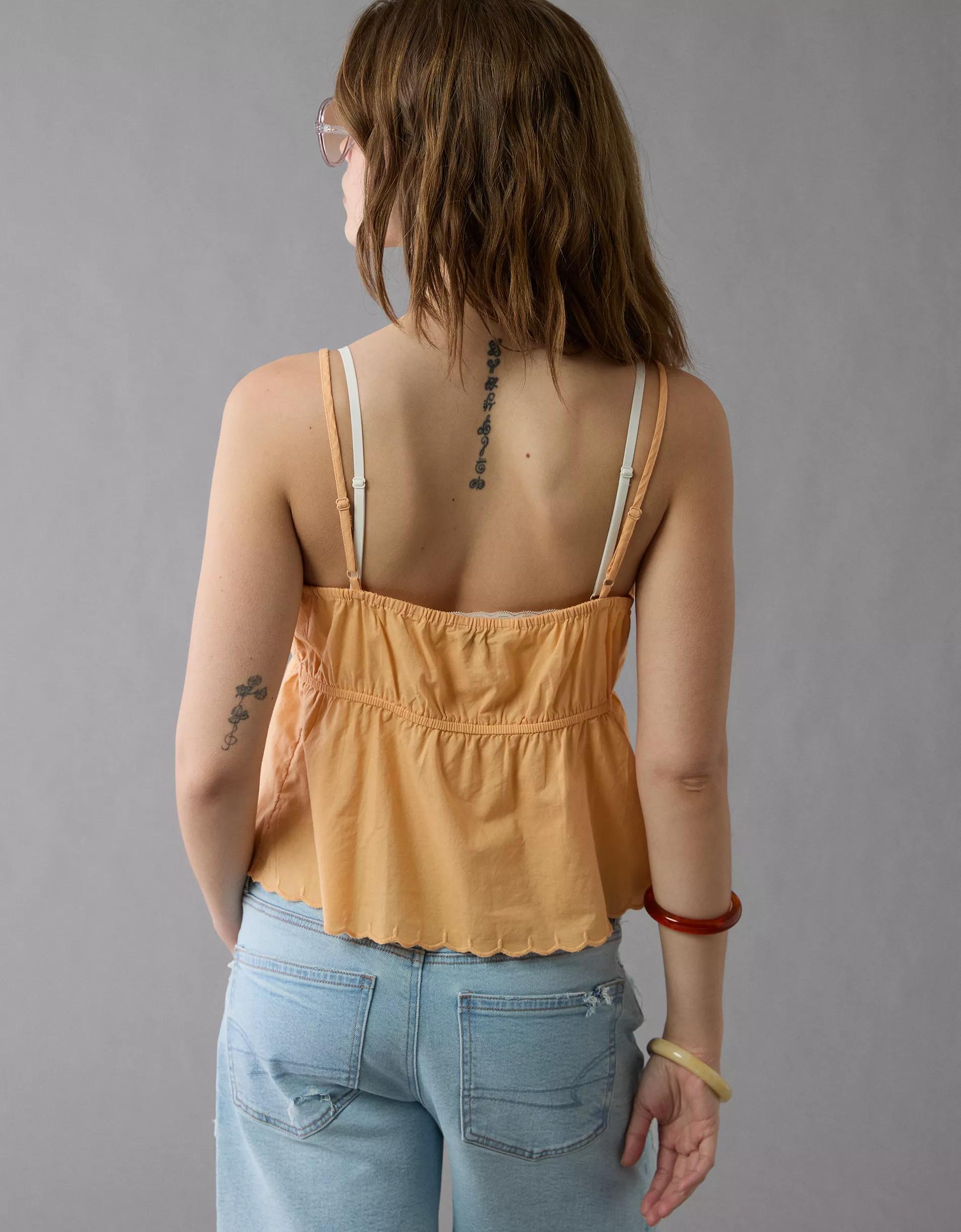 AE Tie Front Embroidered Tank Top Product Image