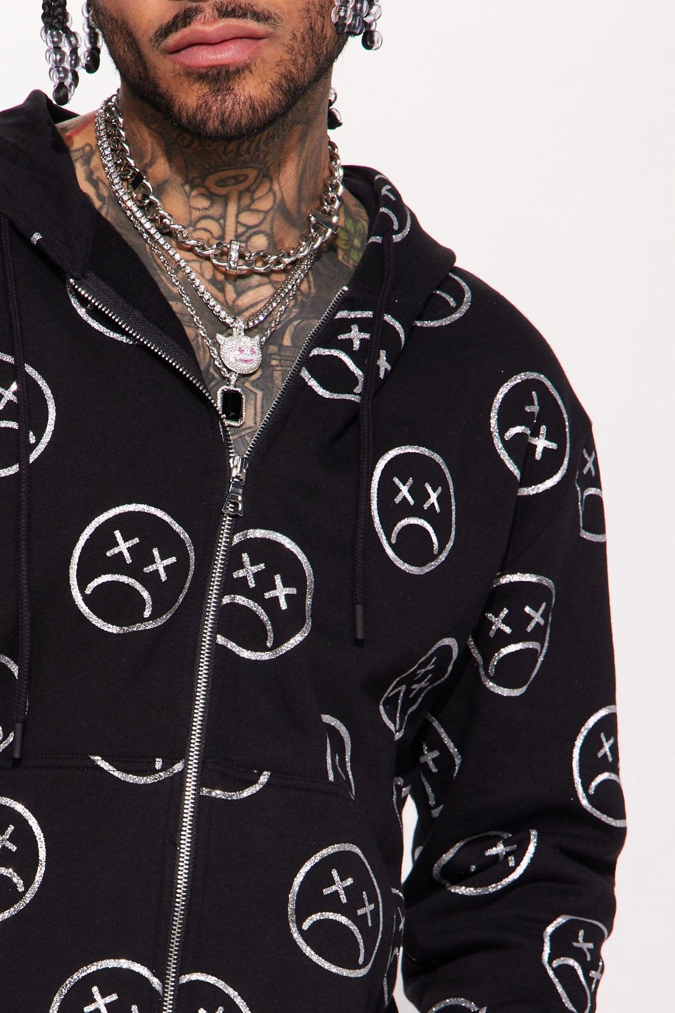 Sad Times Zip Up Hoodie - Black Product Image