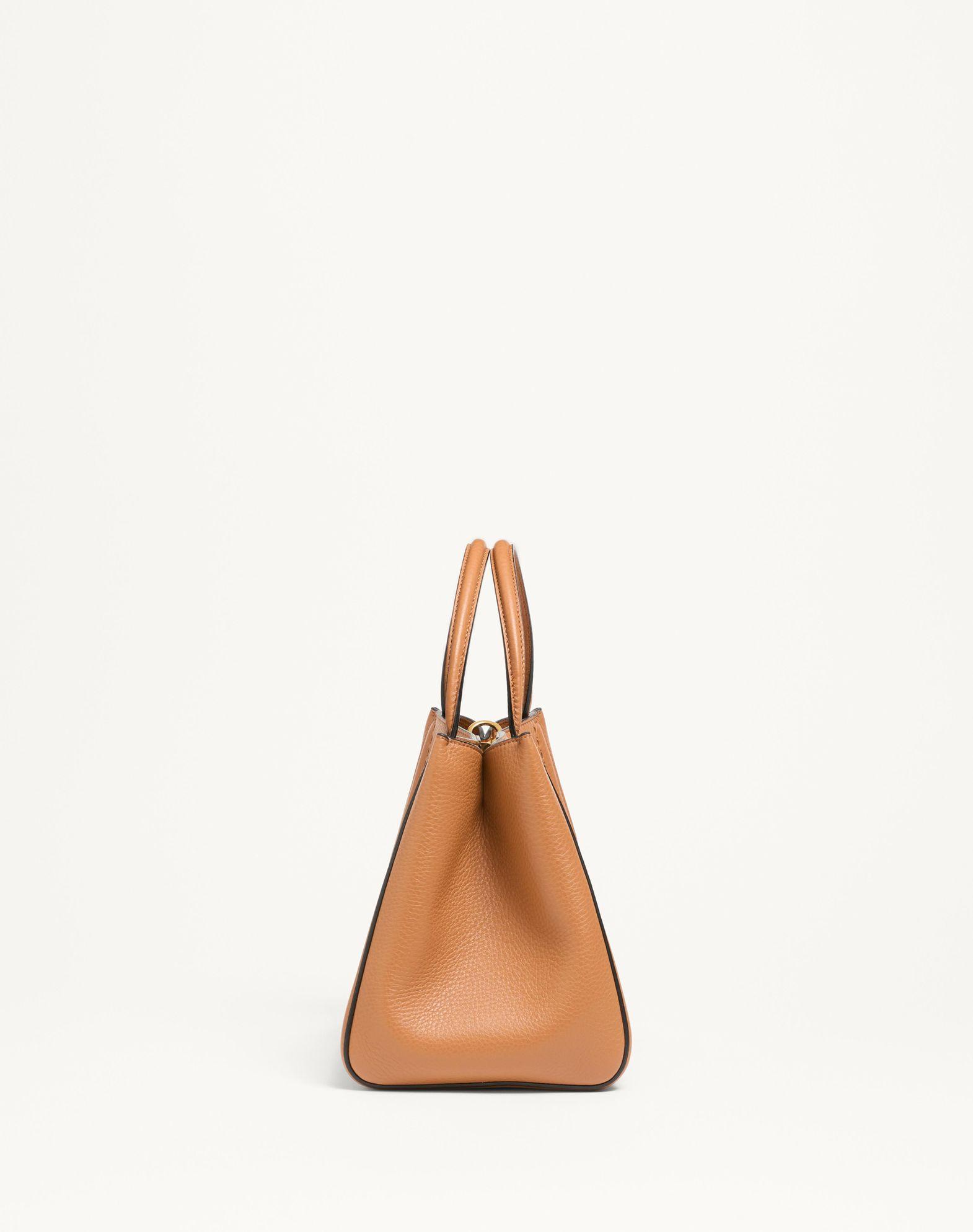 Valentino Garavani Alltime Medium Handbag In Grainy Calfskin With Jacquard Ribbon Shoulder Strap Product Image