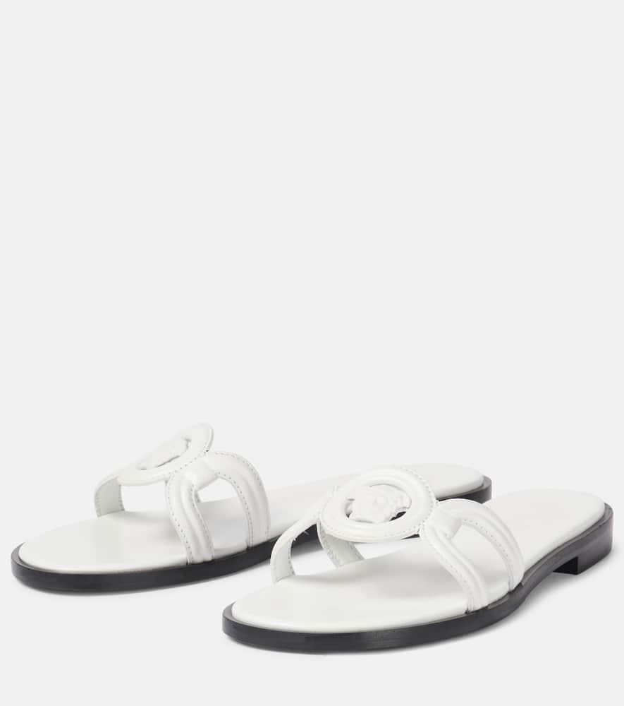 VERSACE Medusa Leather Flat Slide Sandals In White Product Image