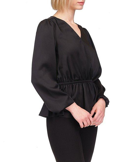 MICHAEL Michael Kors Surplice Neck Long Sleeve Peplum Top Product Image