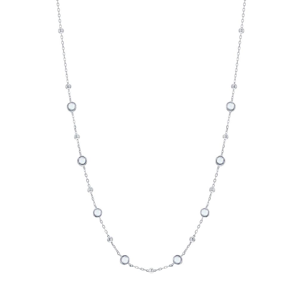 Argento Bella Sterling Silver Bezel-Set Cubic Zirconia & Bead Station Necklace, Women's, Size: 16", Sterling White Product Image