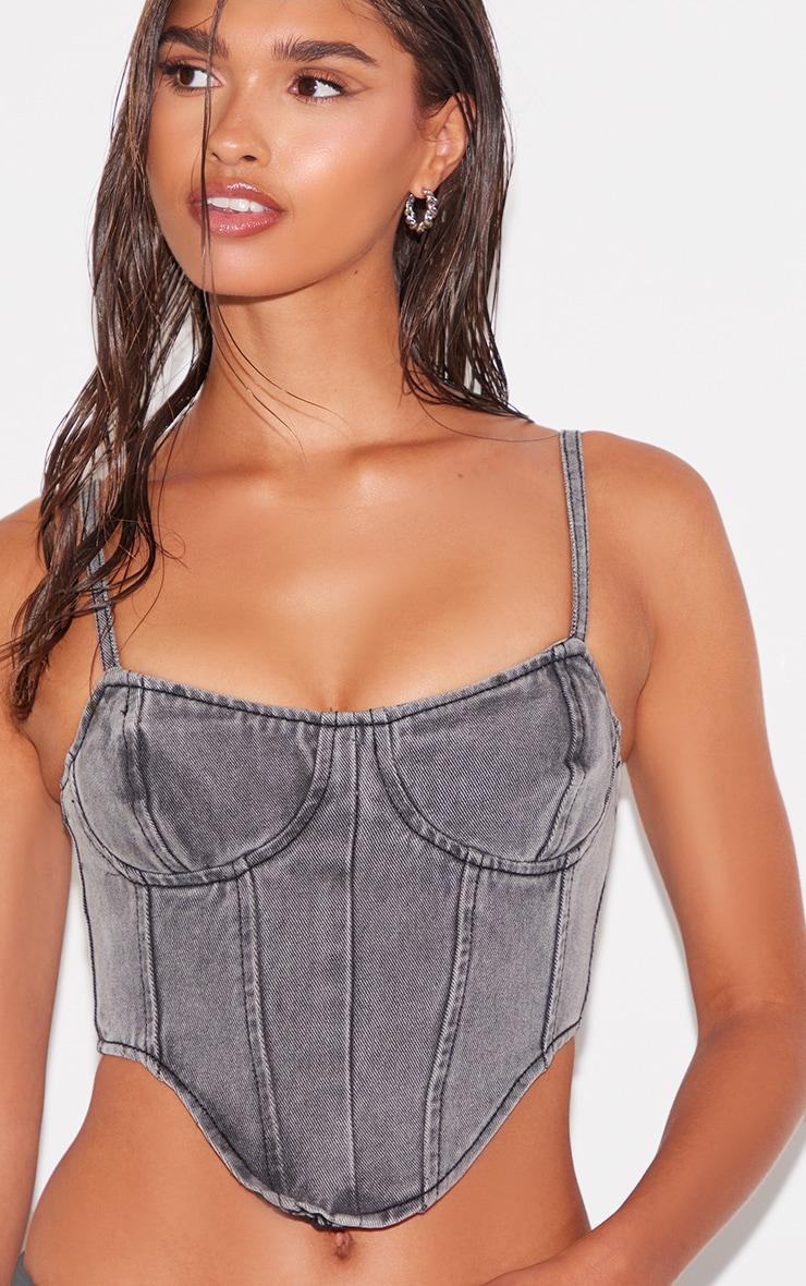 Washed Grey Dipped Hem Denim Corset Product Image