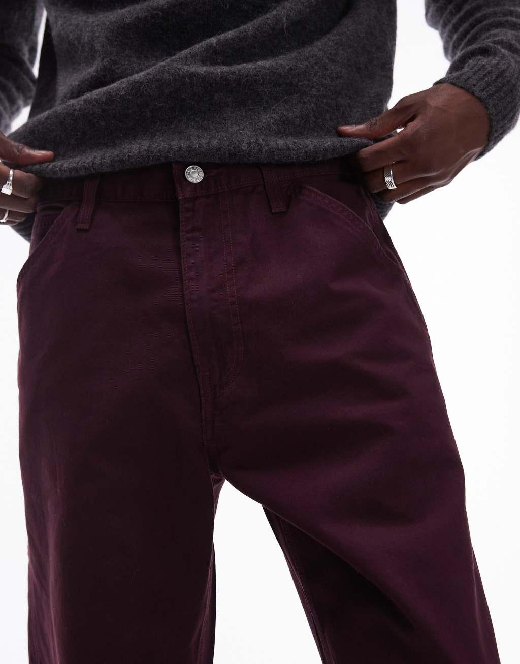 Levi's Workwear capsule 568 loose straight garment dye twill carpenter pants in burgundy Product Image