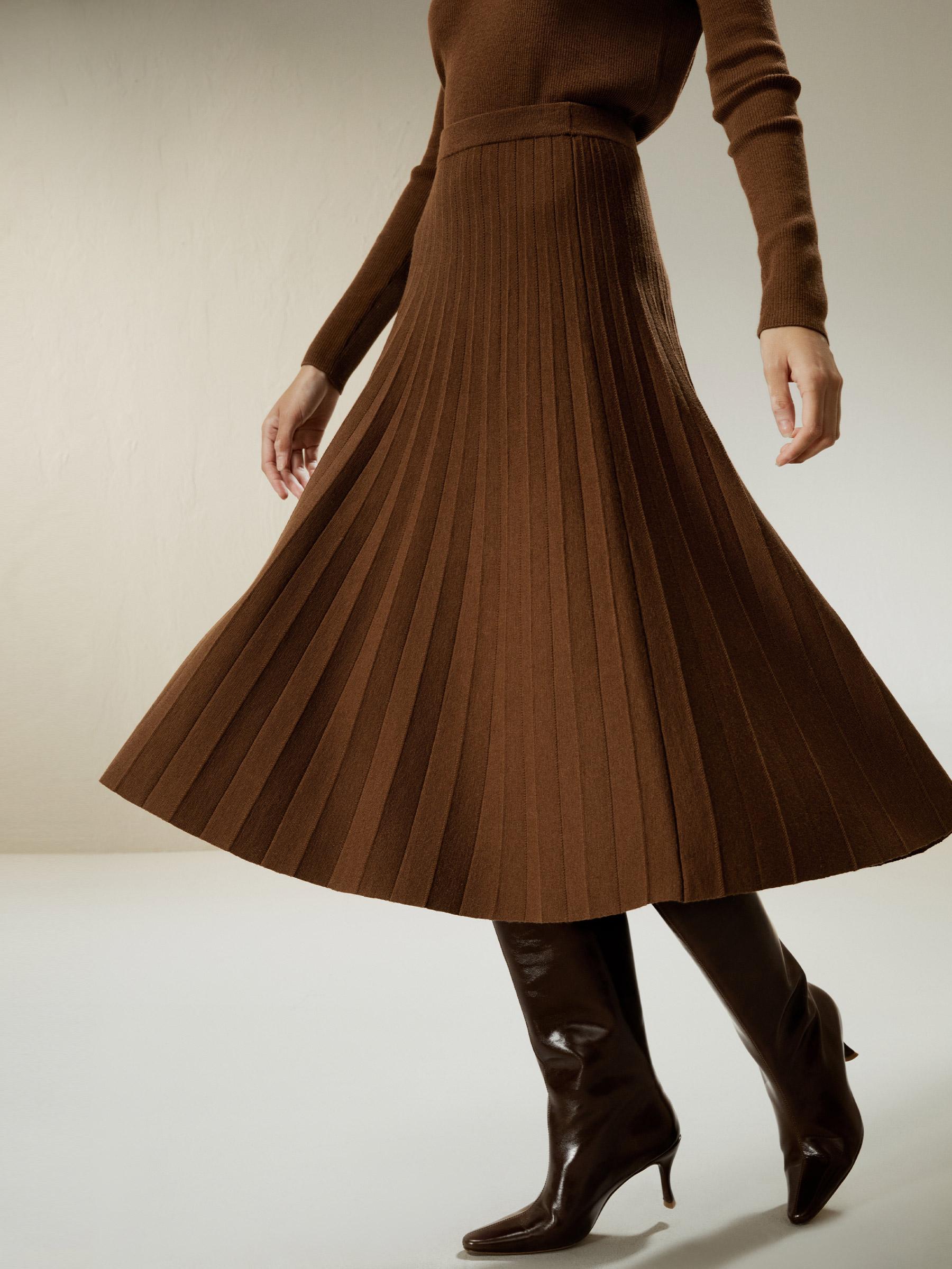 LILYSILK Women Silk Skirt Merino Wool Caramel 100% Ultra Fine Merino Wool Over-The-Knee Length M Product Image