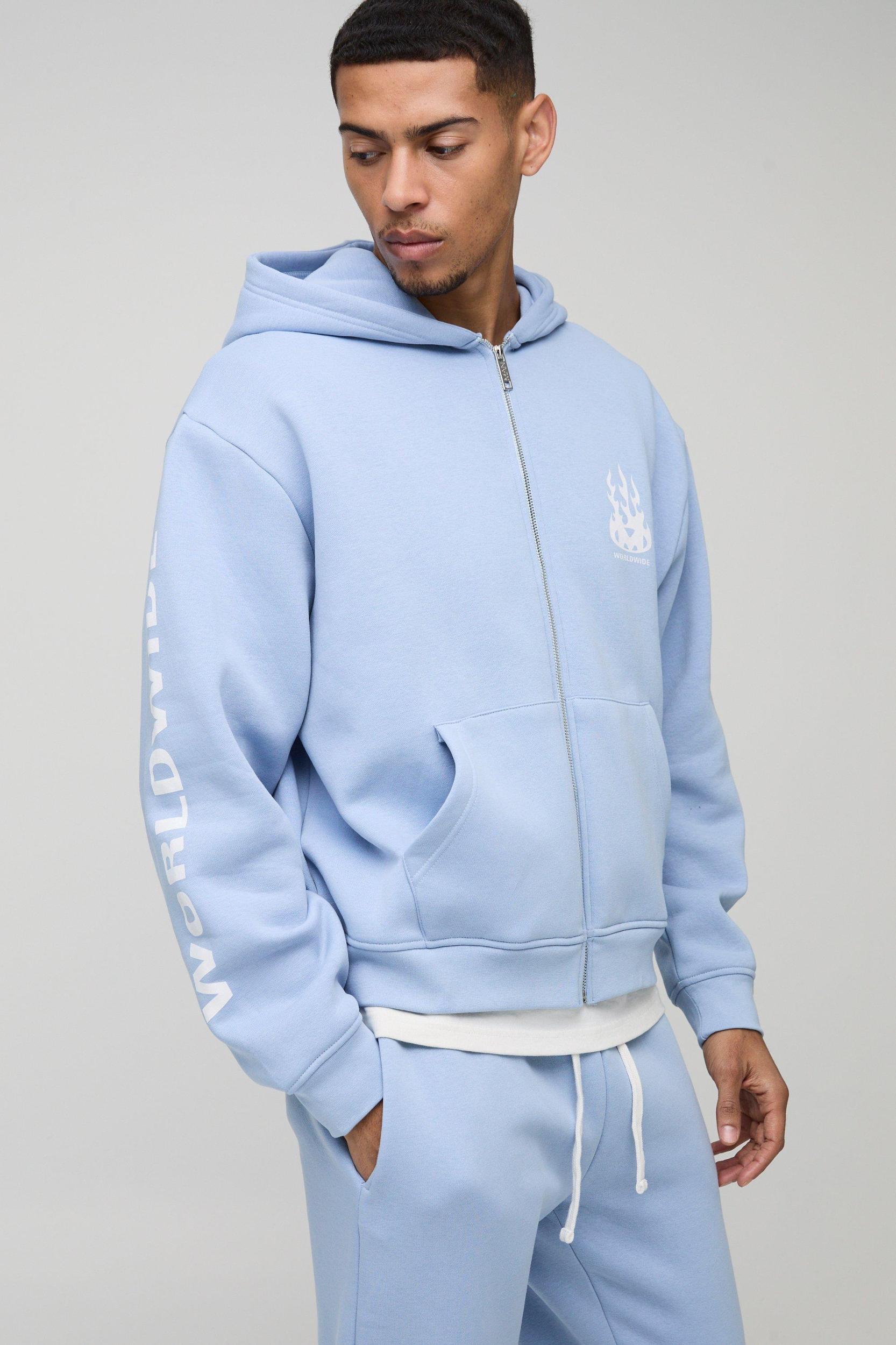330gsm Oversized Boxy Worldwide Zip Hooded Tracksuit | boohooMAN USA Product Image
