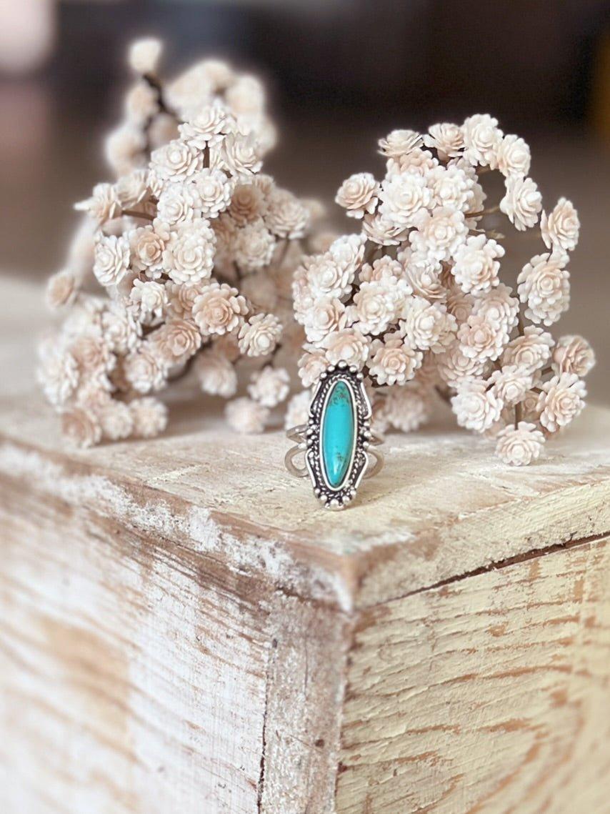 Vintage Inspired Turquoise Stone Adjustable Ring Product Image
