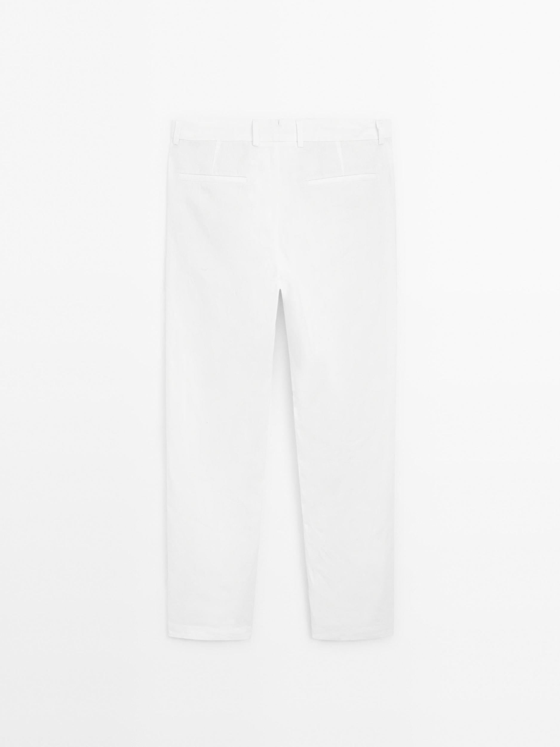 Cotton and linen blend tapered fit trousers Product Image