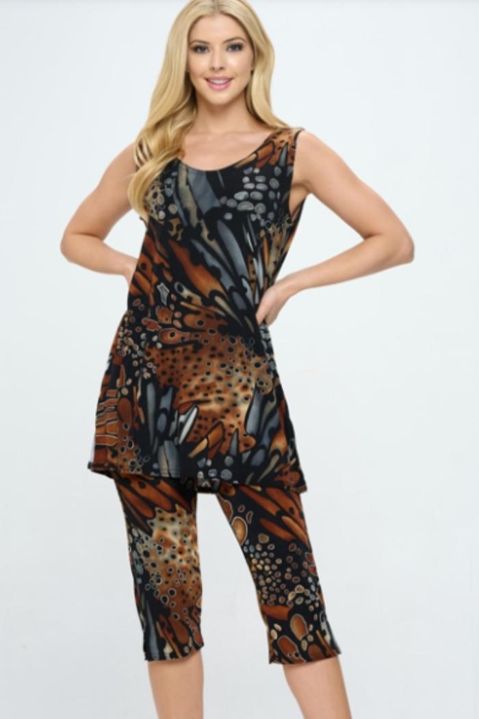 Bronze Brown Print Sleeveless Capri Set Product Image