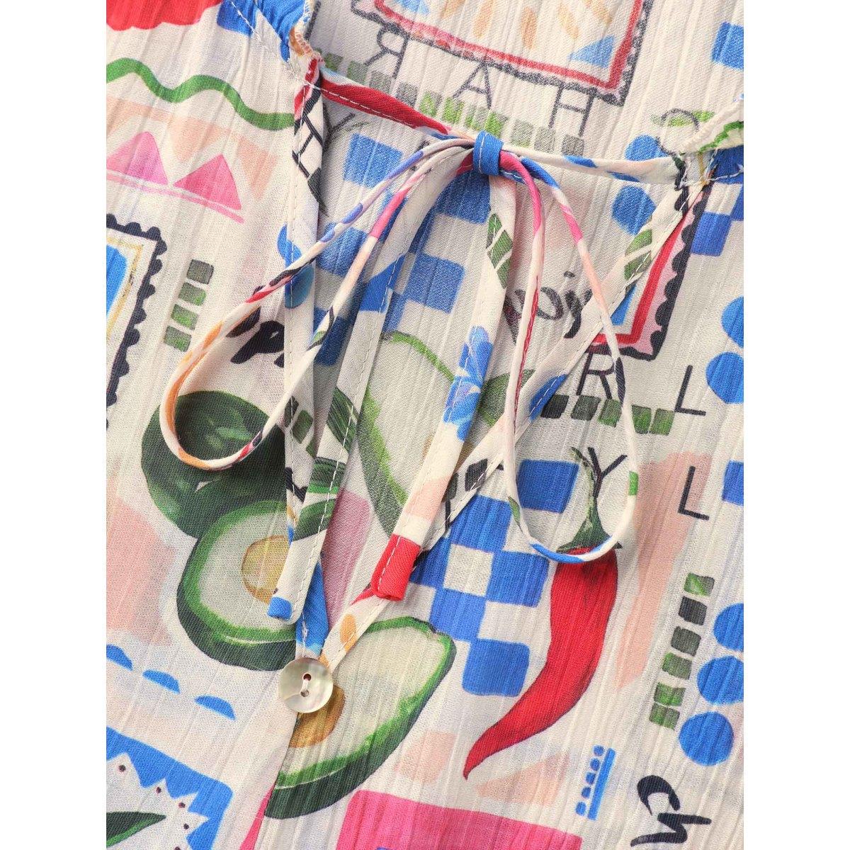 Plus Size Multicolor Supersoft Sunny Adventure Print Blouse Women Short sleeve V-neck Vacation Blouses BloomChic 18-20/2X Product Image