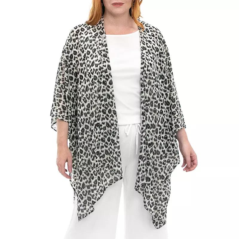 Women's Nina Leonard Floral Open-Front Kimono, Grey Team Product Image